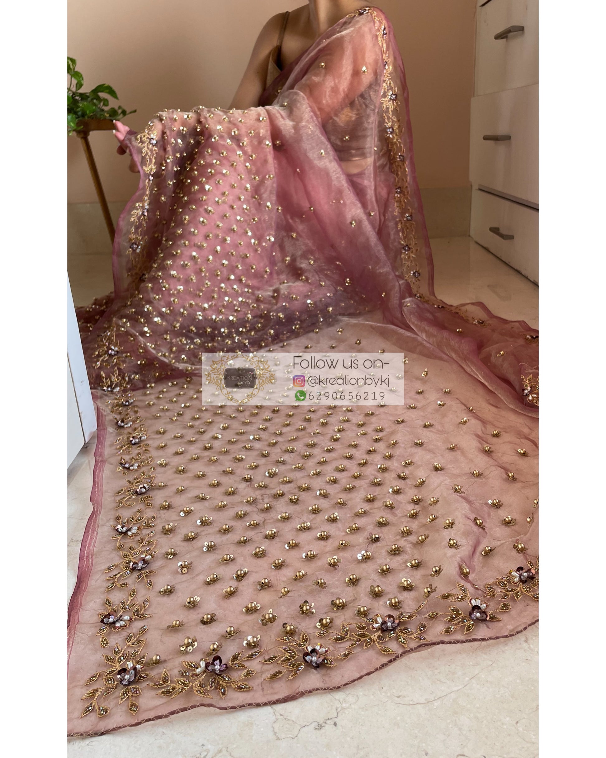 Rose Beige Badan pe Sitare Saree - kreationbykj