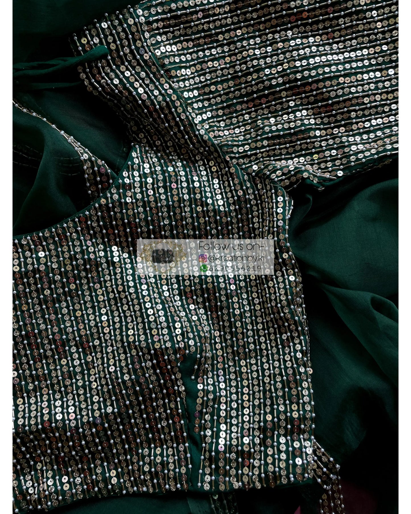 Bottle Green Organza Saree with Heavy Blouse - kreationbykj