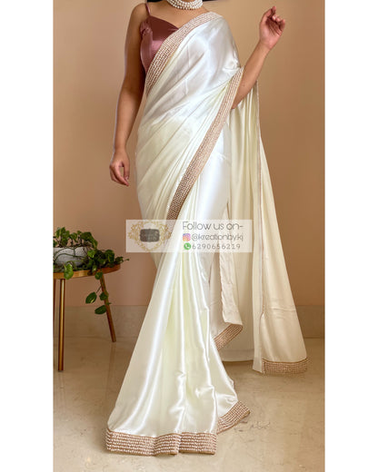 Cream Mother Of Pearl Saree - kreationbykj