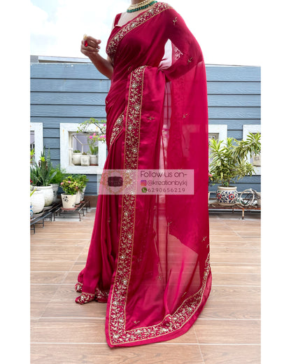 Anaya Maroon Crepe Saree - kreationbykj