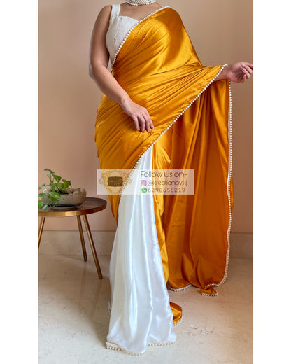 Sunny Side up Two in One Satin Saree - kreationbykj