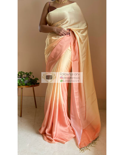 Malai Kulfi Ombré Crepe Silk Saree with Handmade Tassels on Pallu - kreationbykj