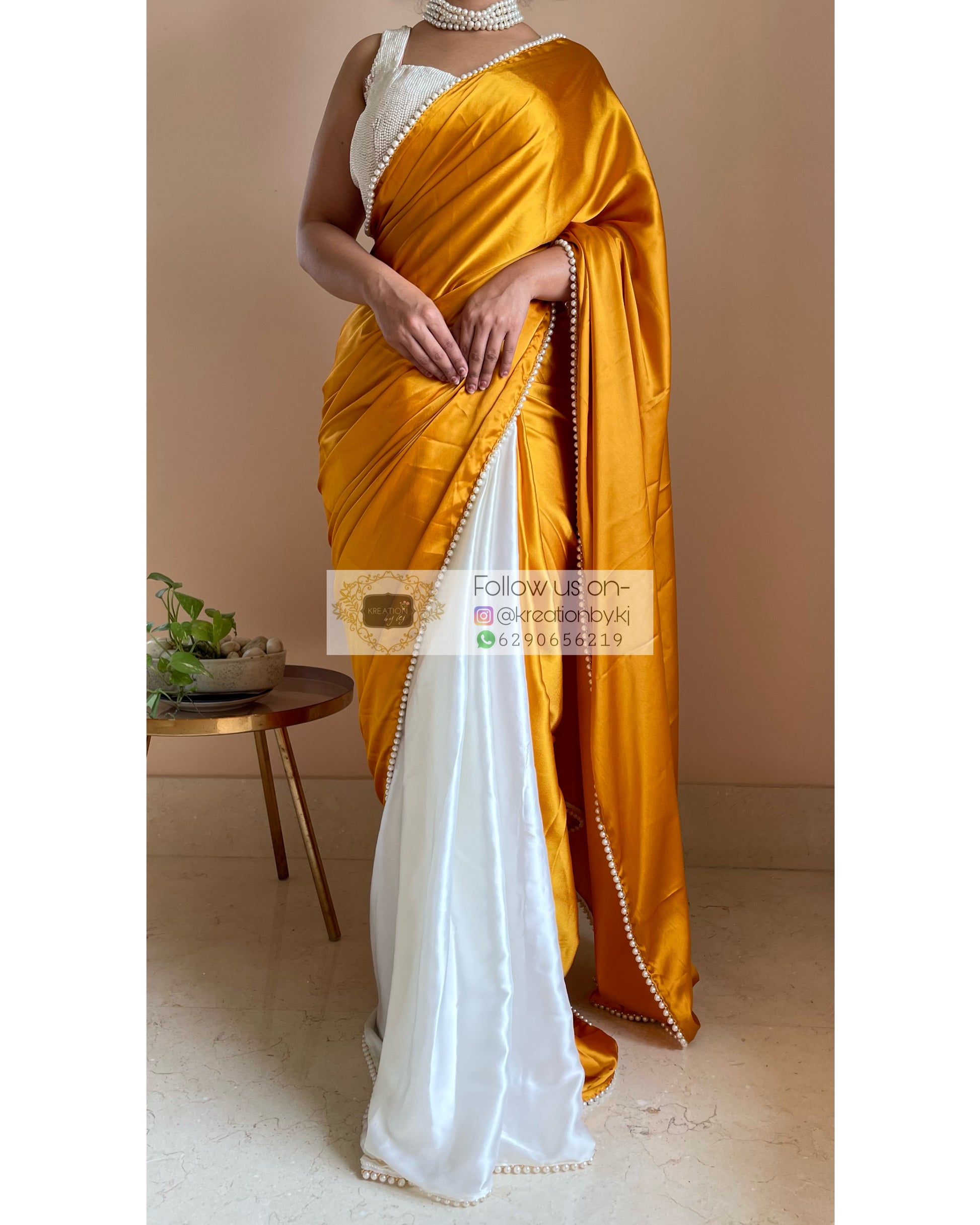 Sunny Side up Two in One Satin Saree - kreationbykj