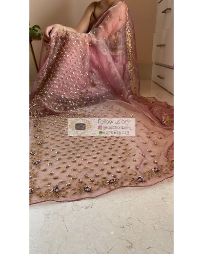 Rose Beige Badan pe Sitare Saree - kreationbykj