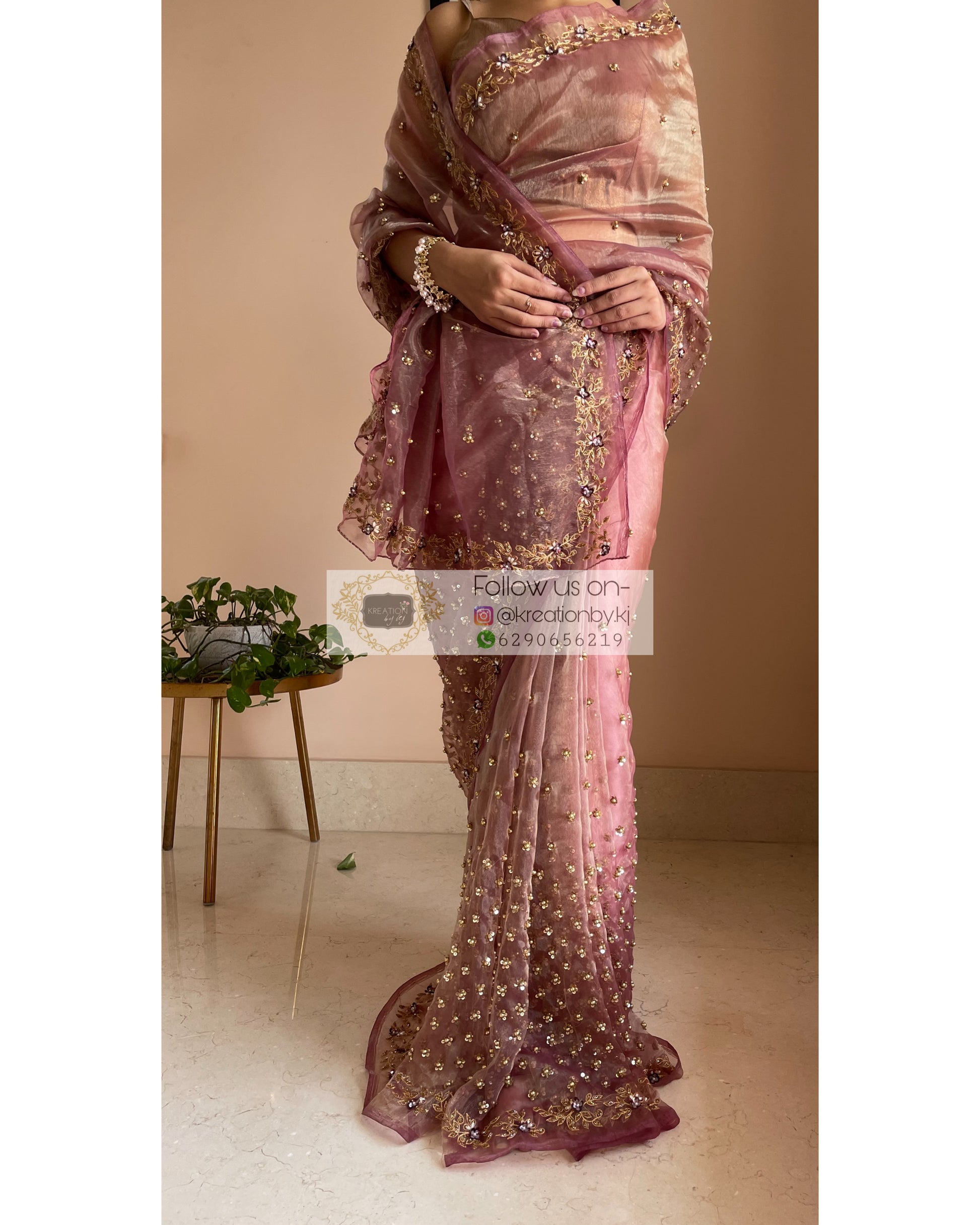 Rose Beige Badan pe Sitare Saree - kreationbykj