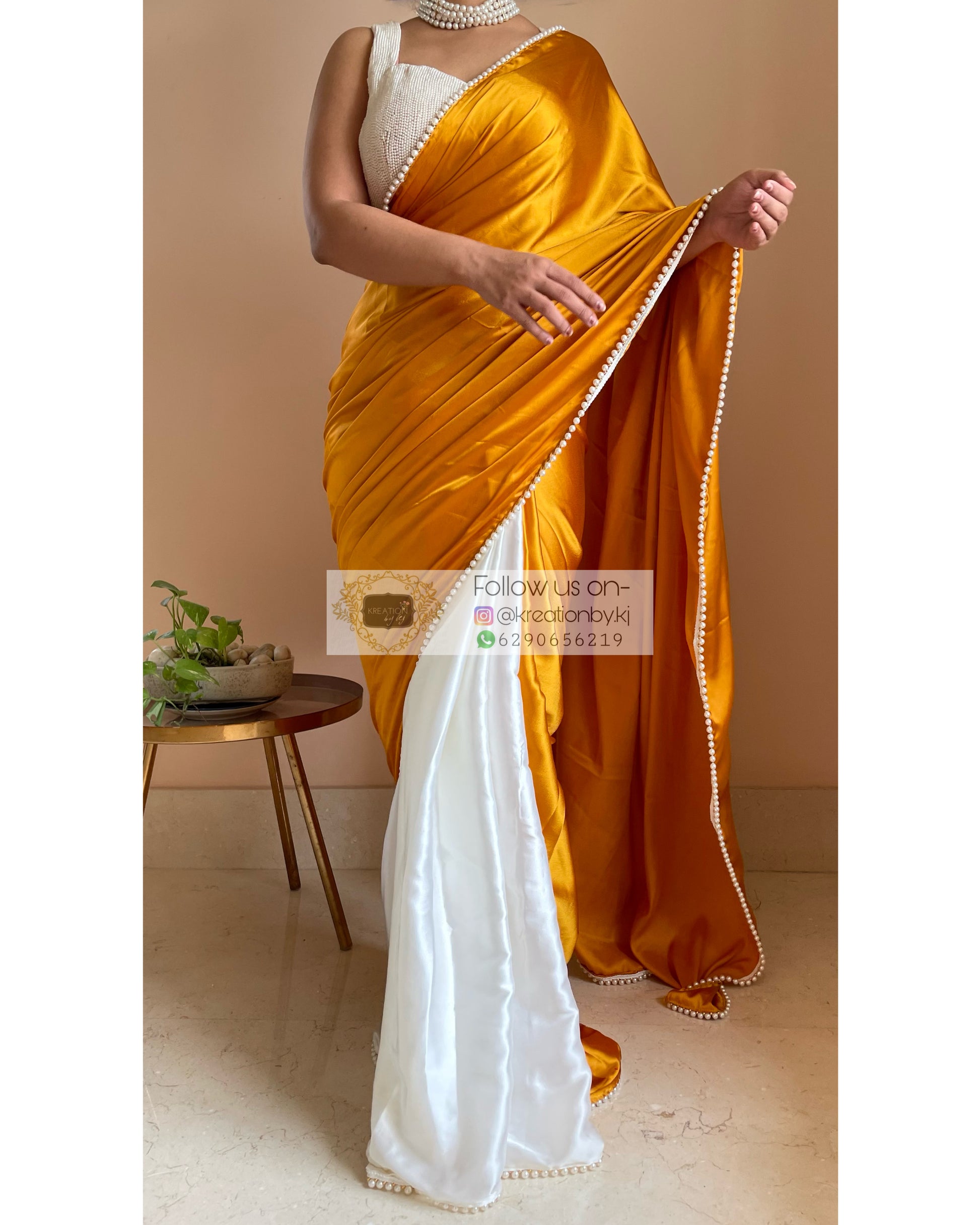 Sunny Side up Two in One Satin Saree - kreationbykj