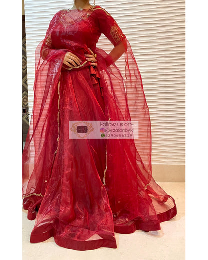 Red Noor Lehenga - kreationbykj