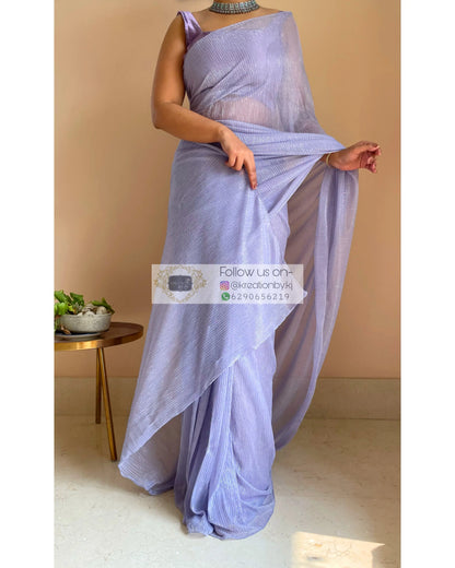 Lavender Pleated Shimmer Net Saree - kreationbykj
