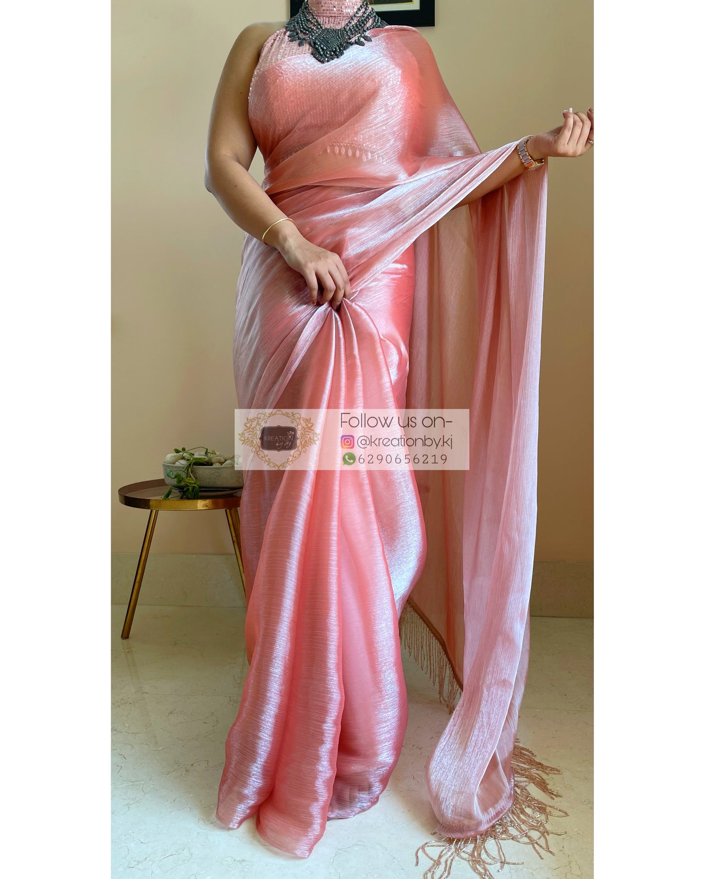 Peach Sorbet Glass Organza Saree - kreationbykj