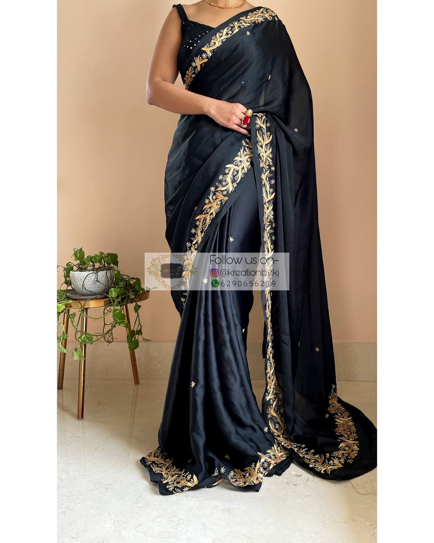 Black Resham Saree - kreationbykj