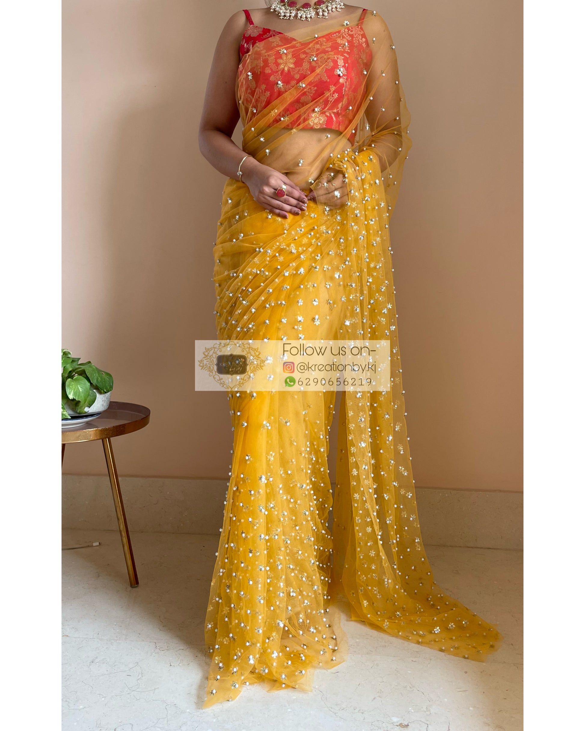 Jugnoo Yellow Net Saree - kreationbykj