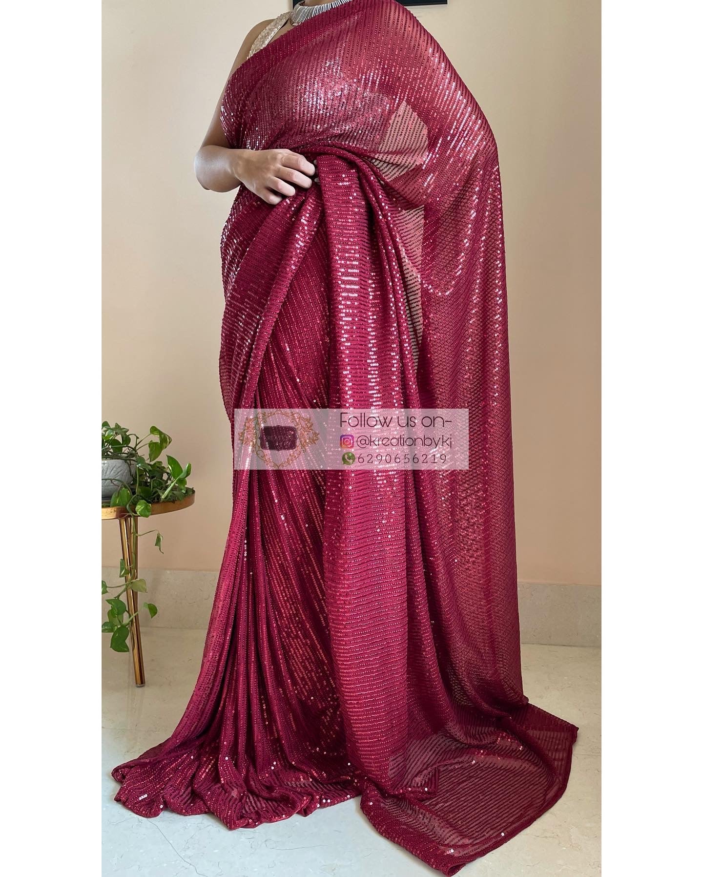 Maroon Sequins Saree - kreationbykj