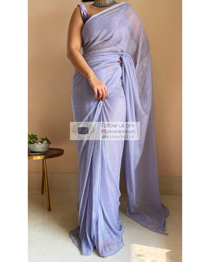 Lavender Pleated Shimmer Net Saree - kreationbykj