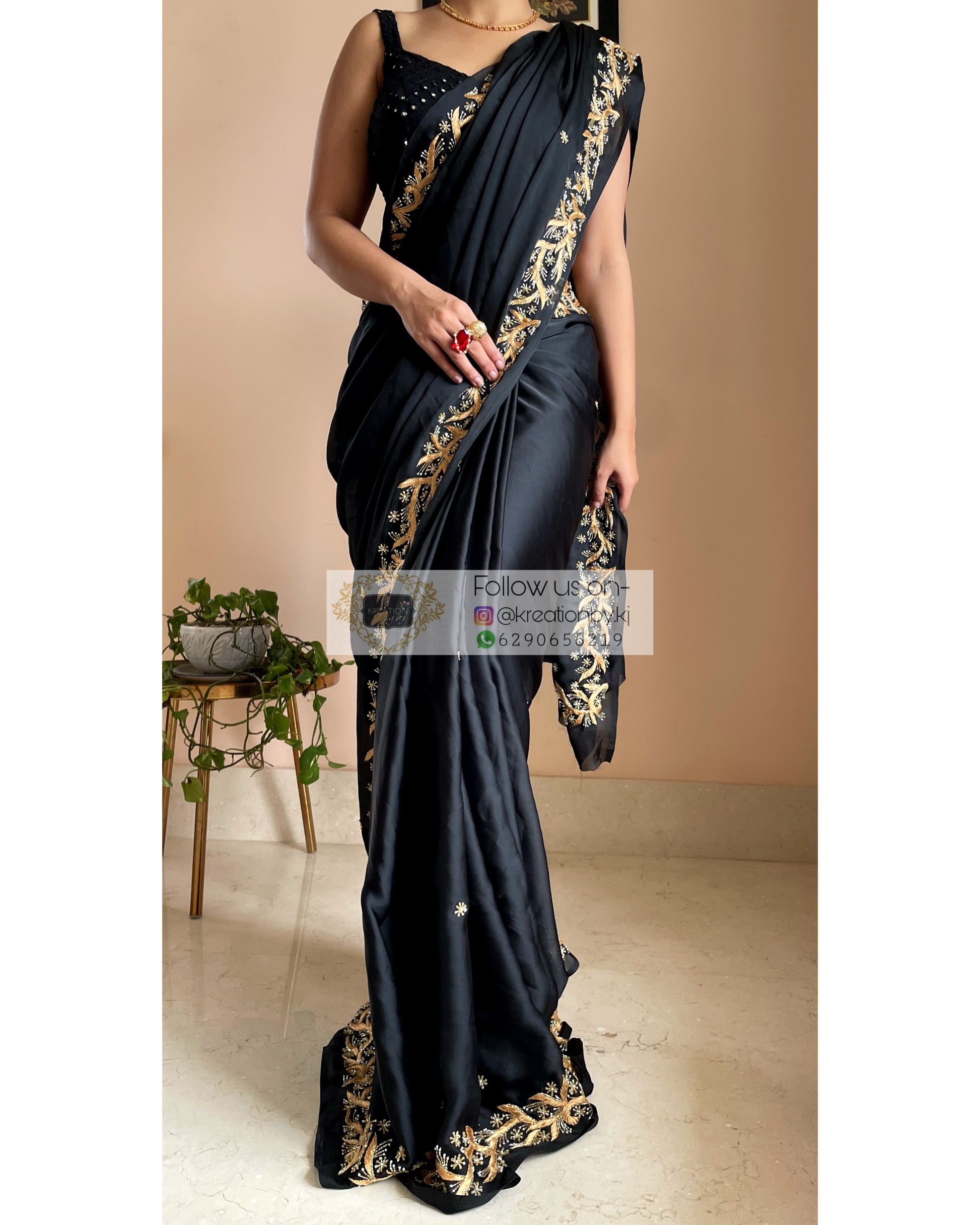 Black Resham Saree - kreationbykj