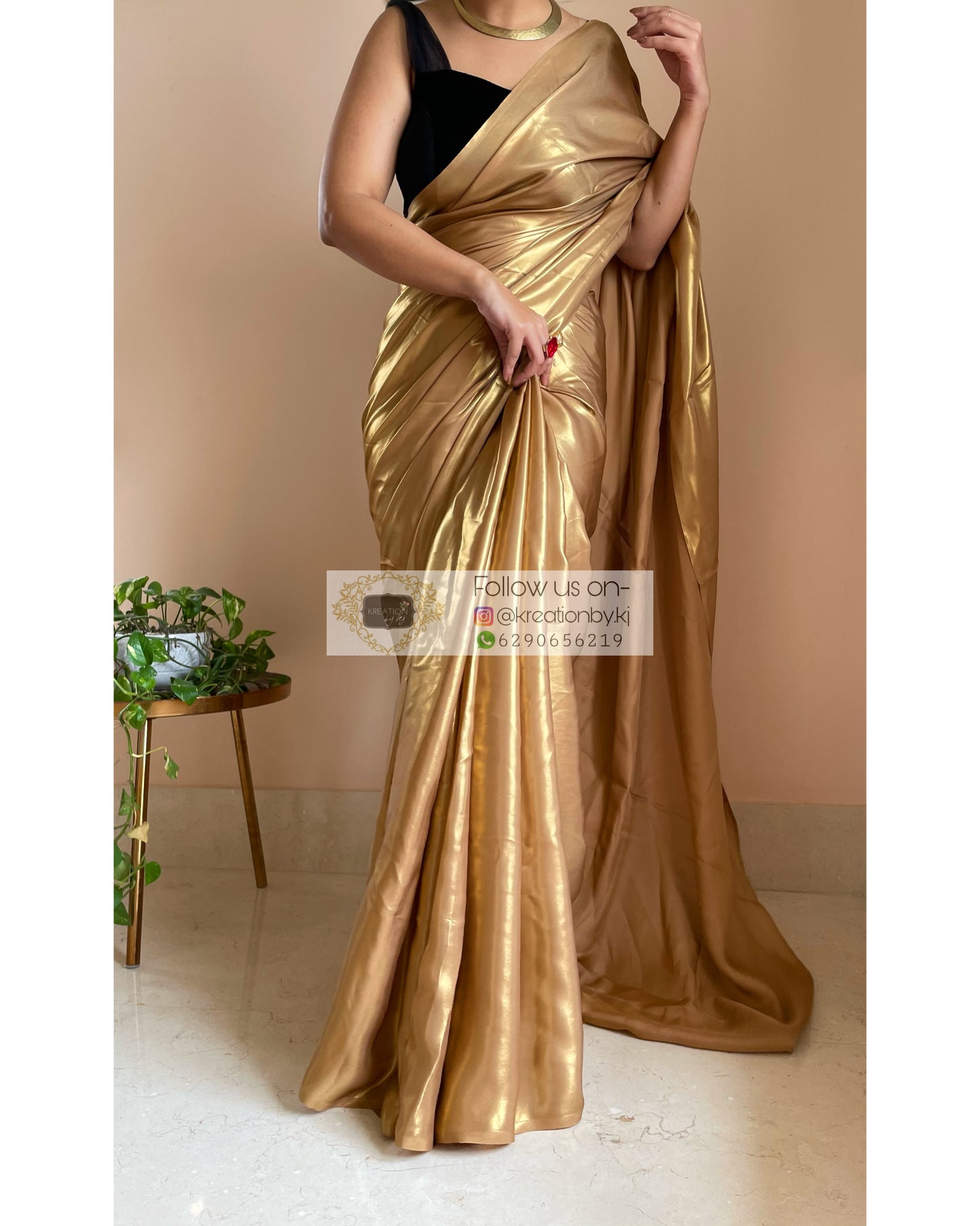 Molten Gold Shimmer Satin Saree - kreationbykj