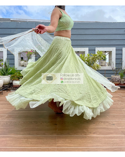 Green Sheesh Mahal Lehenga Set - kreationbykj