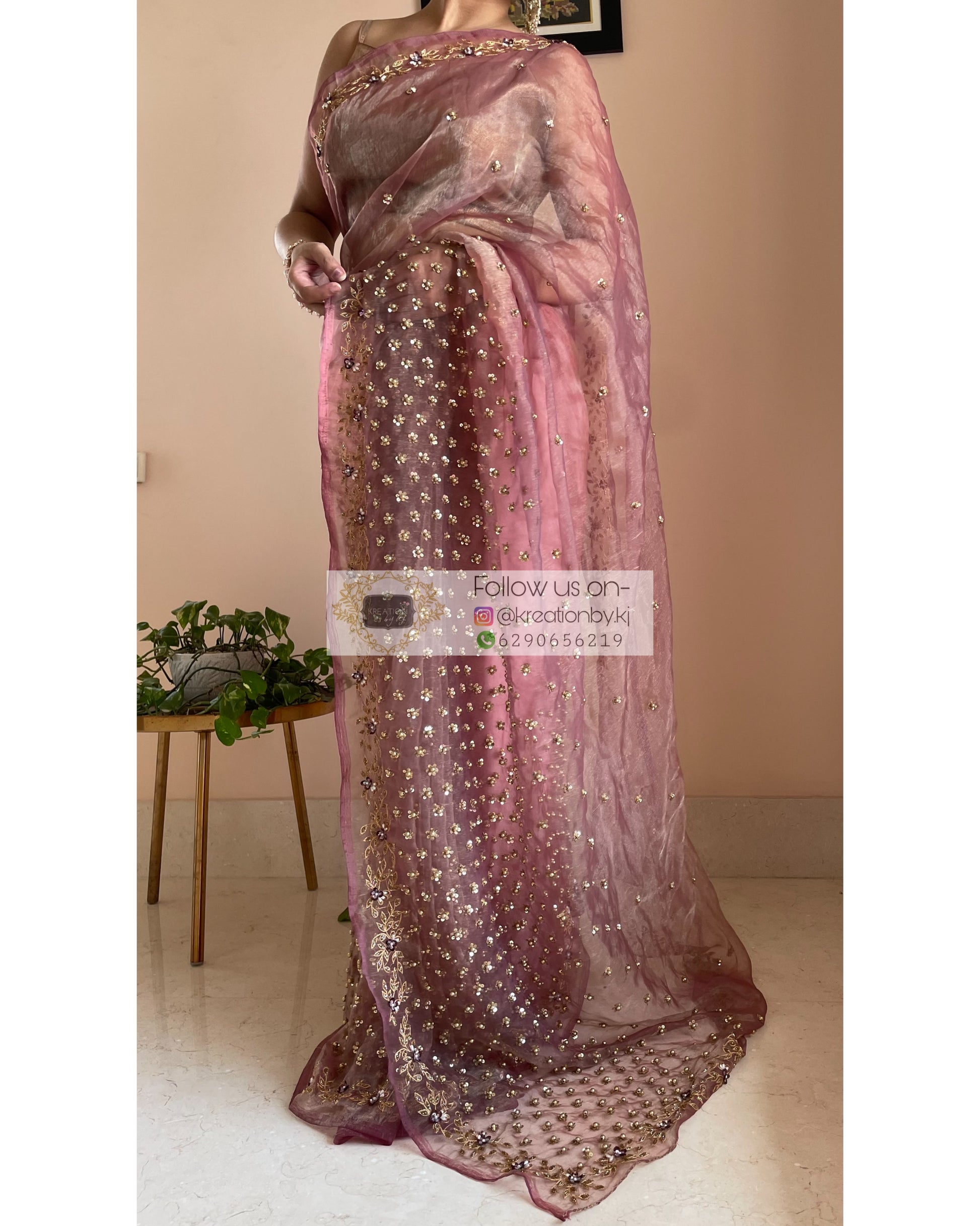 Rose Beige Badan pe Sitare Saree - kreationbykj