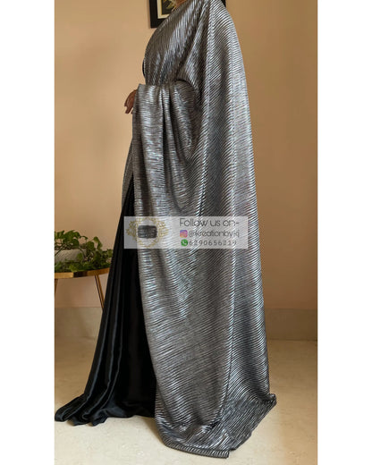 Black Satin Pleated Saree - kreationbykj