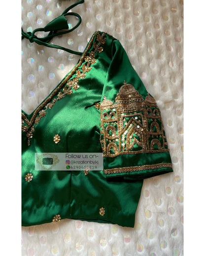 Forest Green Taj Mahal Blouse Piece - kreationbykj