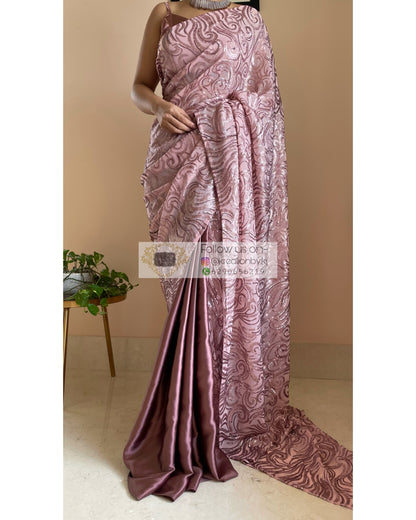 Rose Gold Sequins Half Saree - kreationbykj