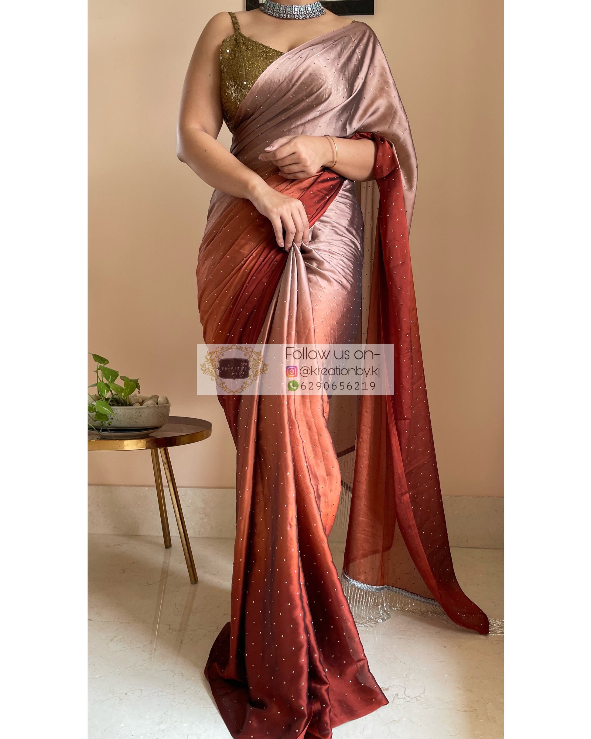 Ombré Espresso Martini Saree with Stone Work - kreationbykj