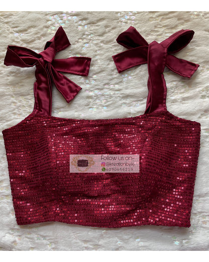 Alicia Maroon Sequins Crop Top - kreationbykj