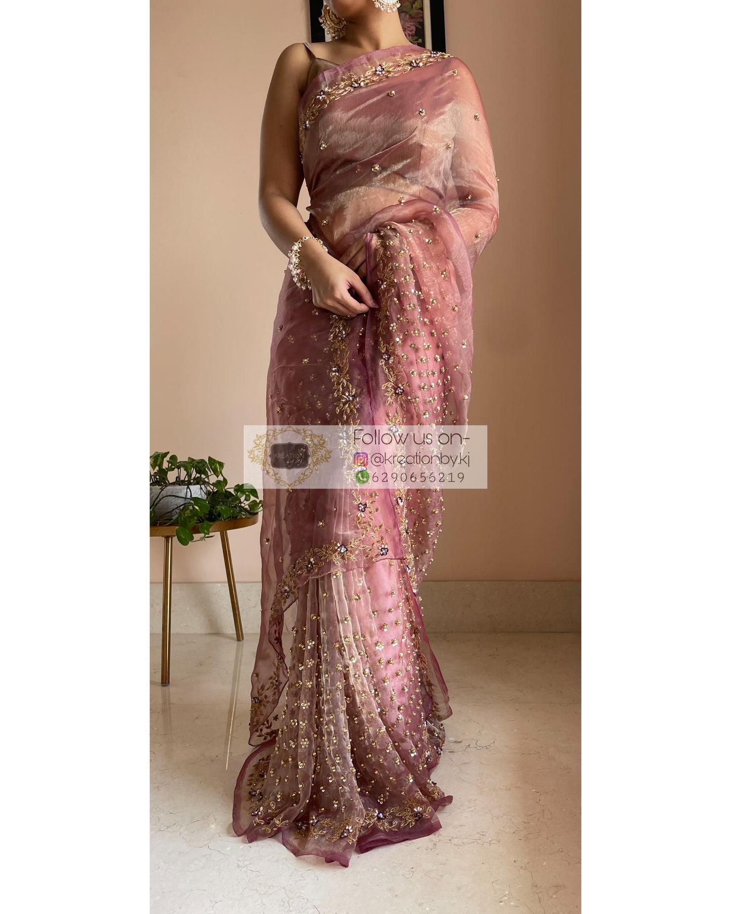 Rose Beige Badan pe Sitare Saree - kreationbykj