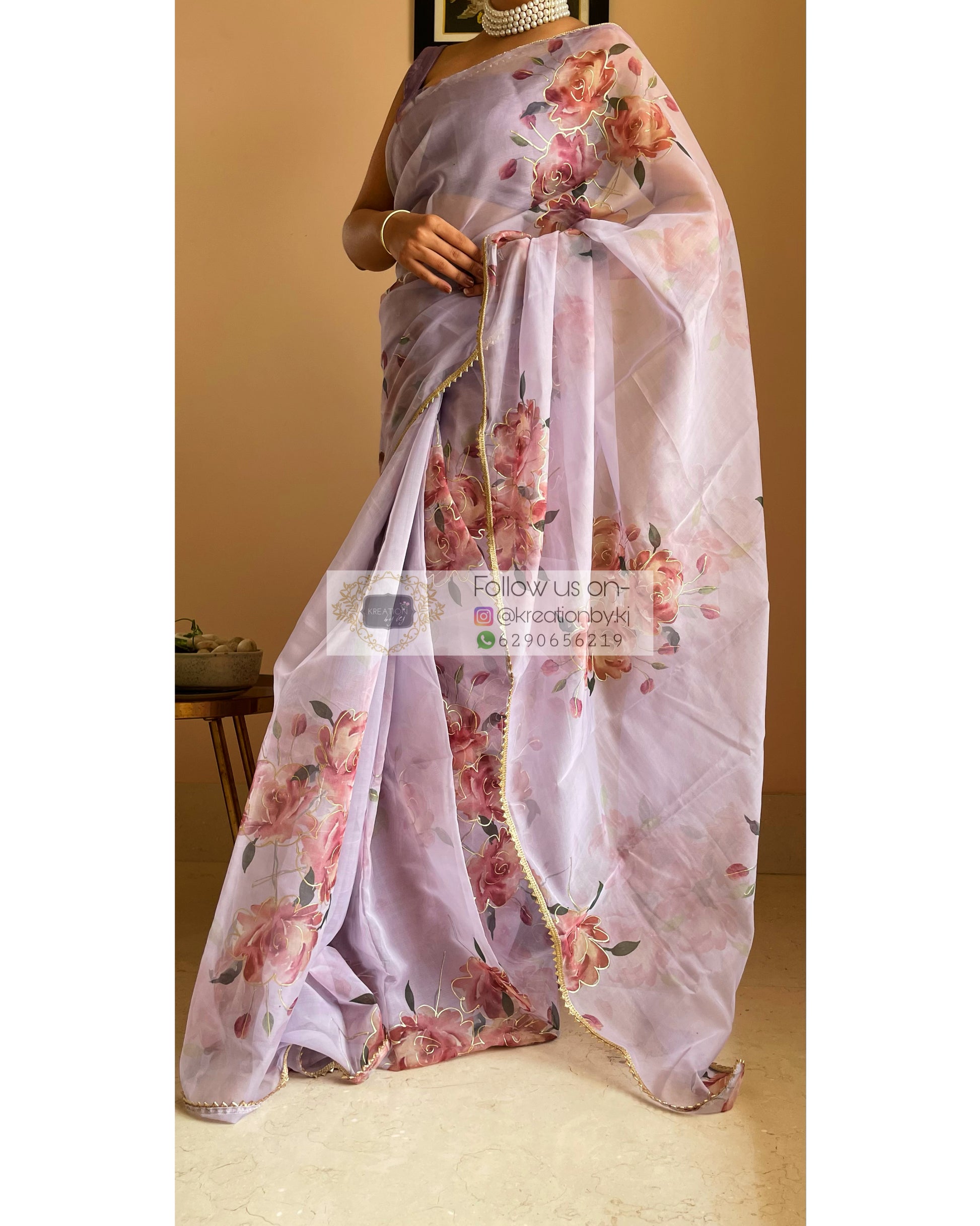 Lilac Rose Organza Saree - kreationbykj