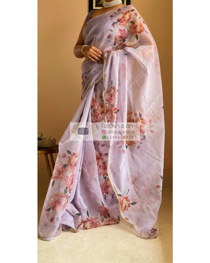 Lilac Rose Organza Saree - kreationbykj