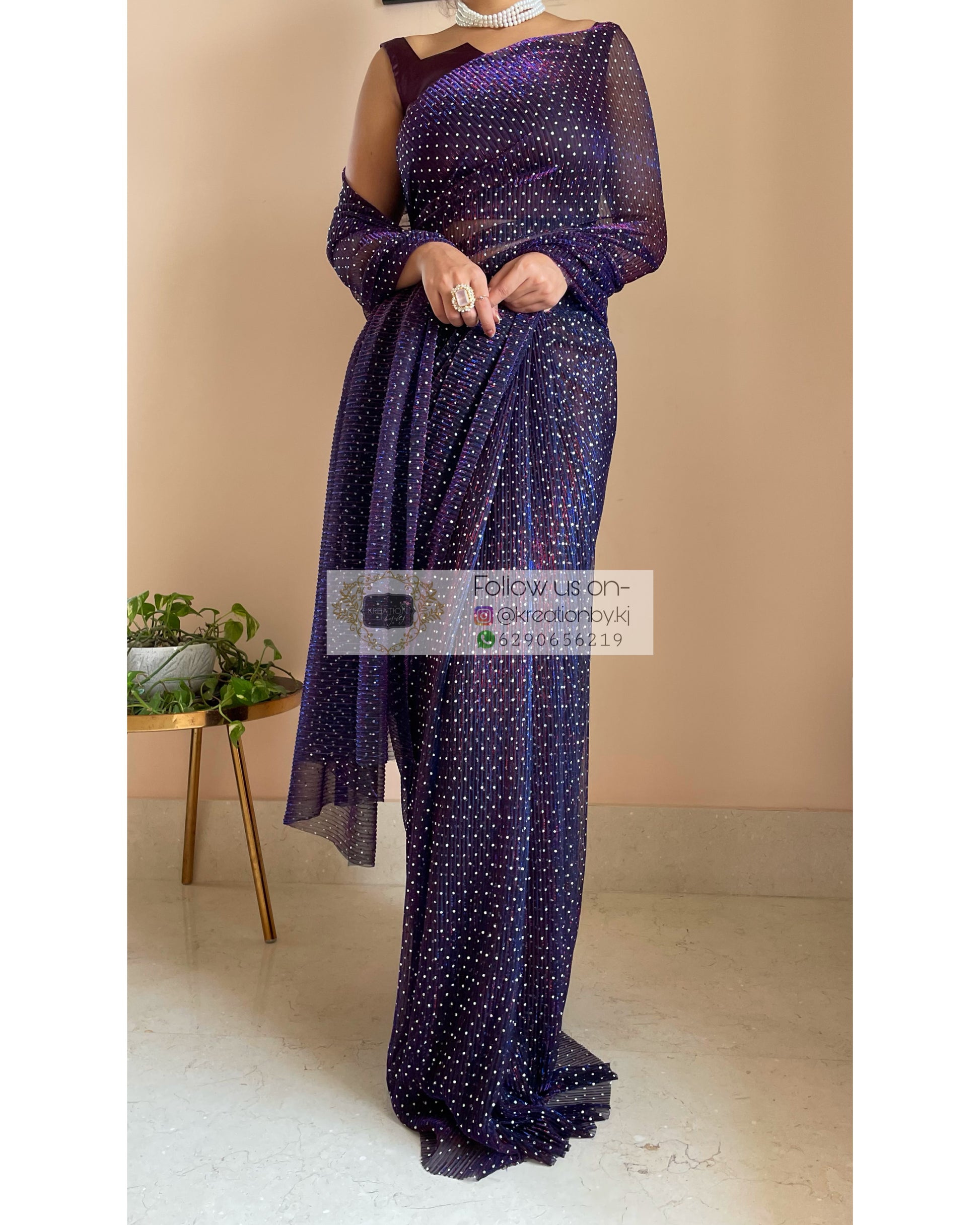 Navy Blue Crepe Silk Saree With Heavy Blouse – kreationbykj