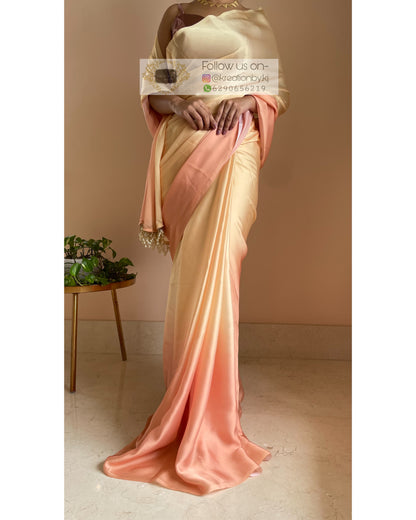 Malai Kulfi Ombré Crepe Silk Saree with Handmade Tassels on Pallu - kreationbykj