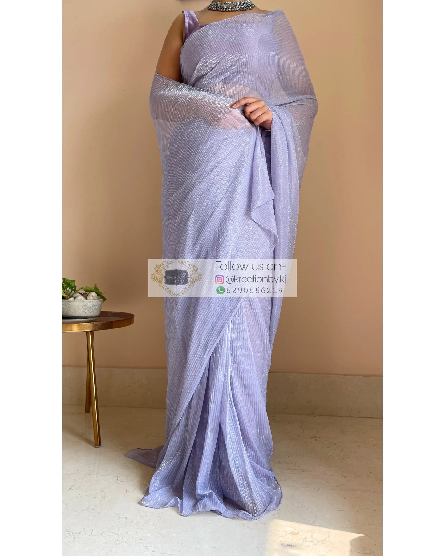 Lavender Pleated Shimmer Net Saree - kreationbykj