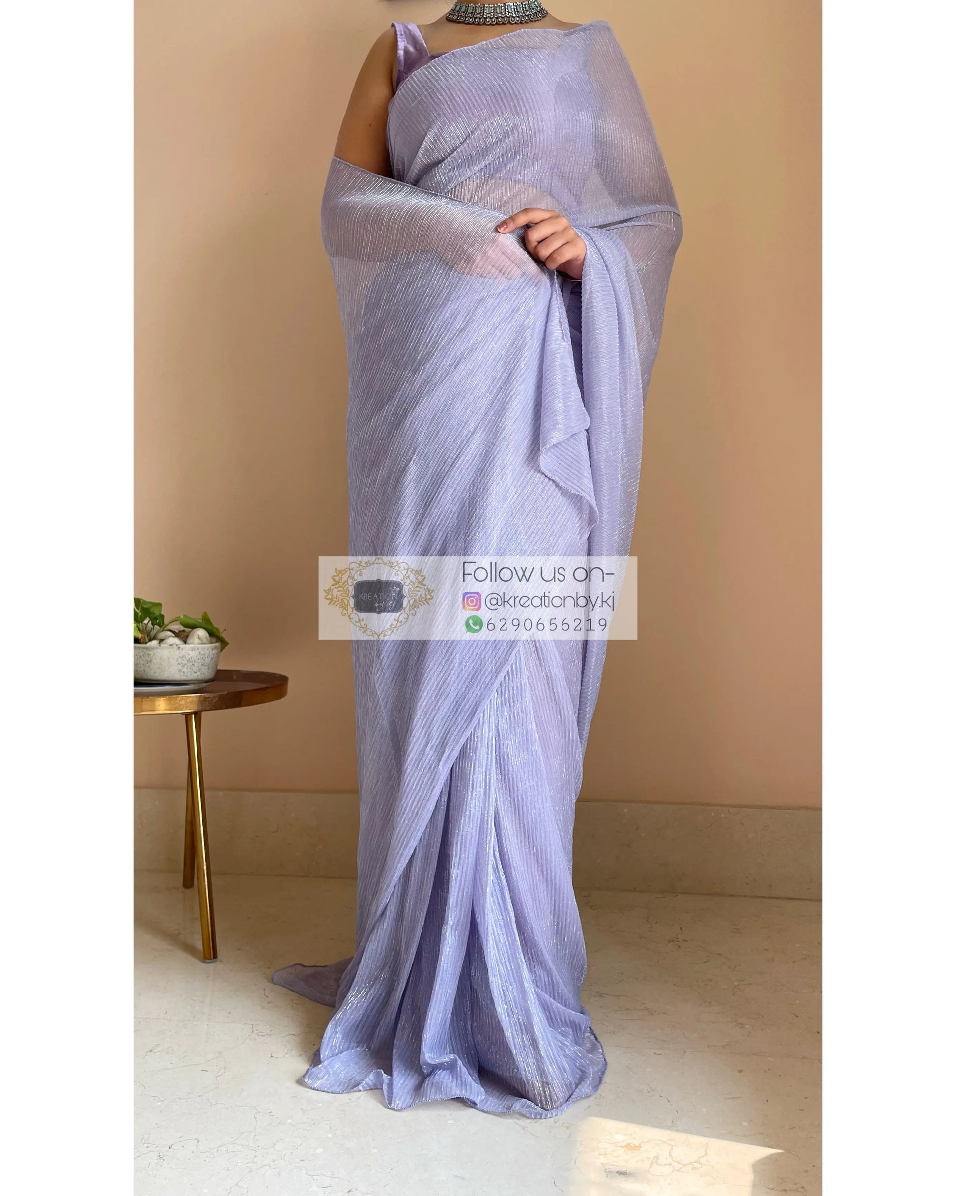 Lavender Pleated Shimmer Net Saree - kreationbykj