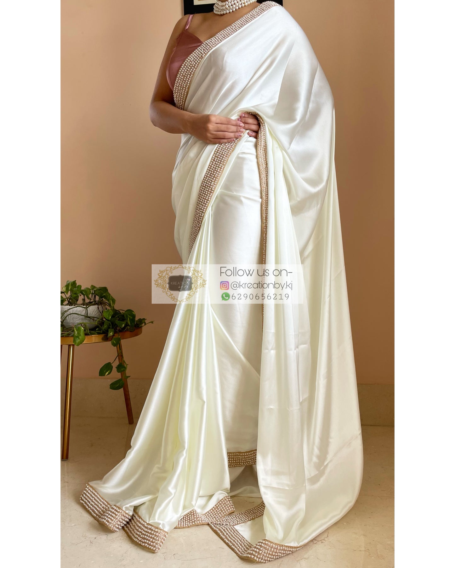 Cream Mother Of Pearl Saree - kreationbykj