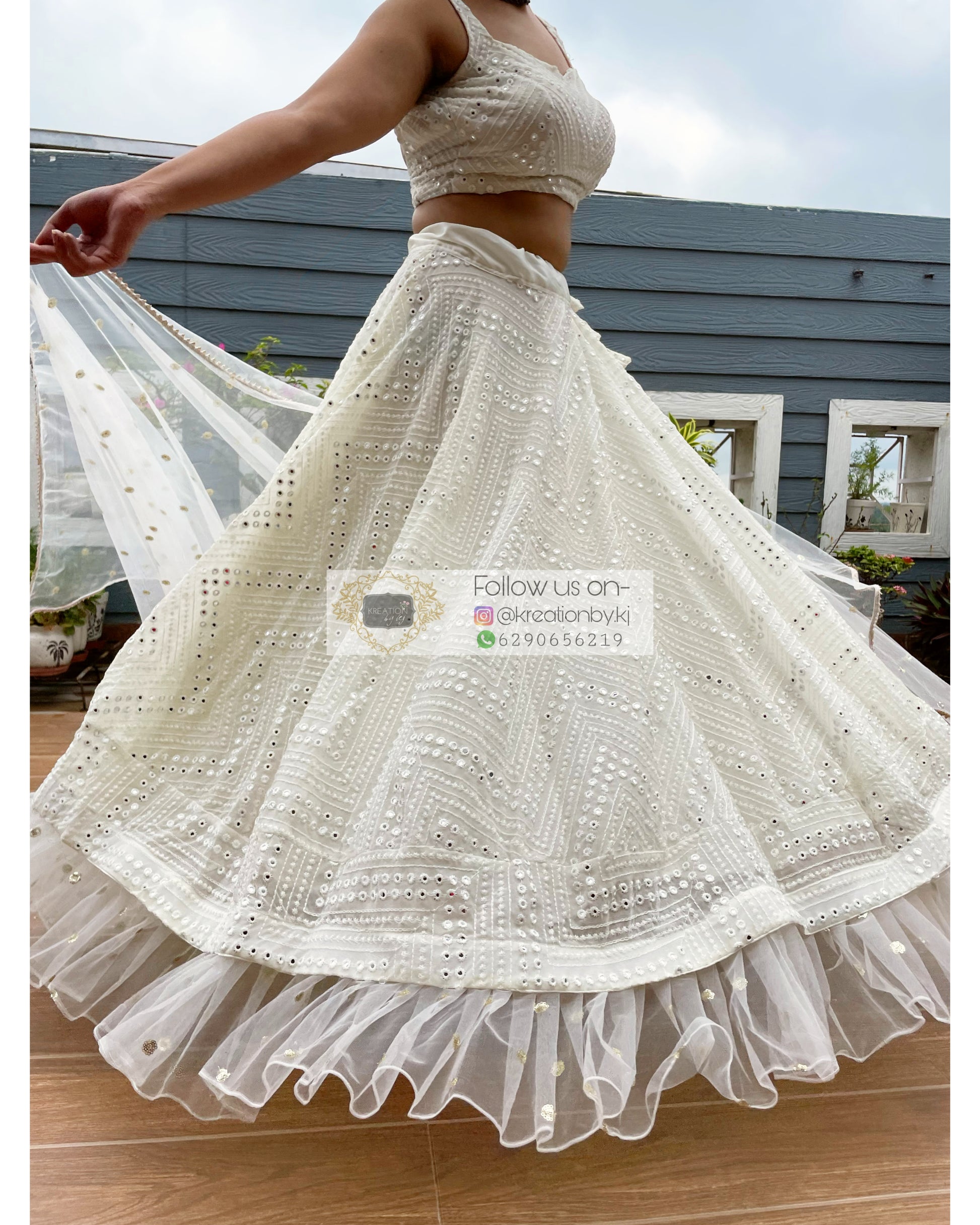 White Sheesh Mahal Lehenga Set - kreationbykj