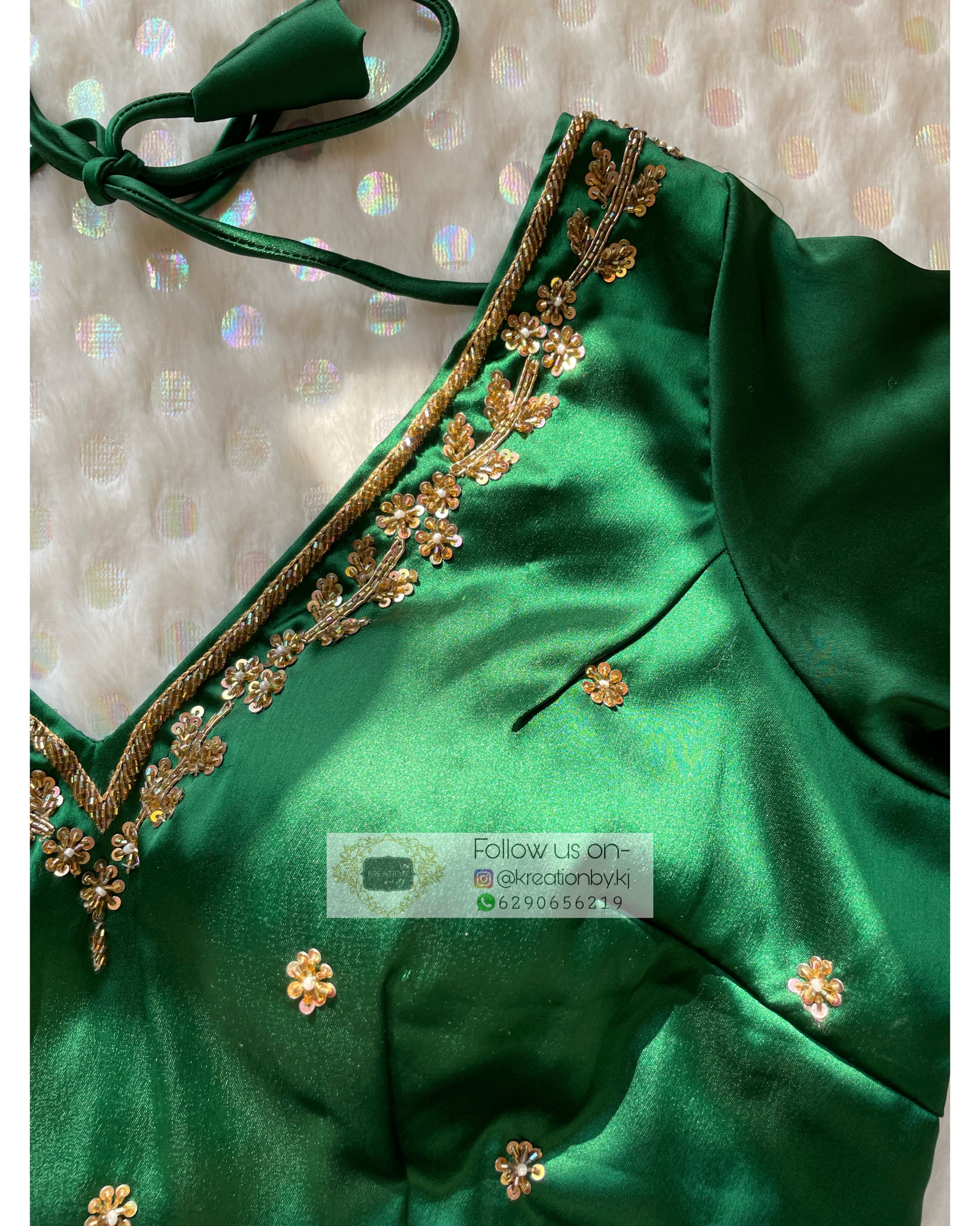 Forest Green Taj Mahal Blouse Piece - kreationbykj