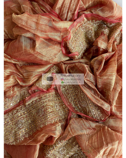 Copper Zari Tissue Zarina Saree - kreationbykj