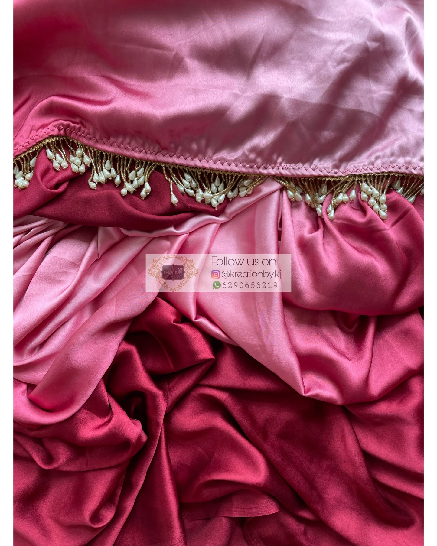 Raspberry Ombré Crepe Silk Saree with Handmade Tassels on Pallu - kreationbykj