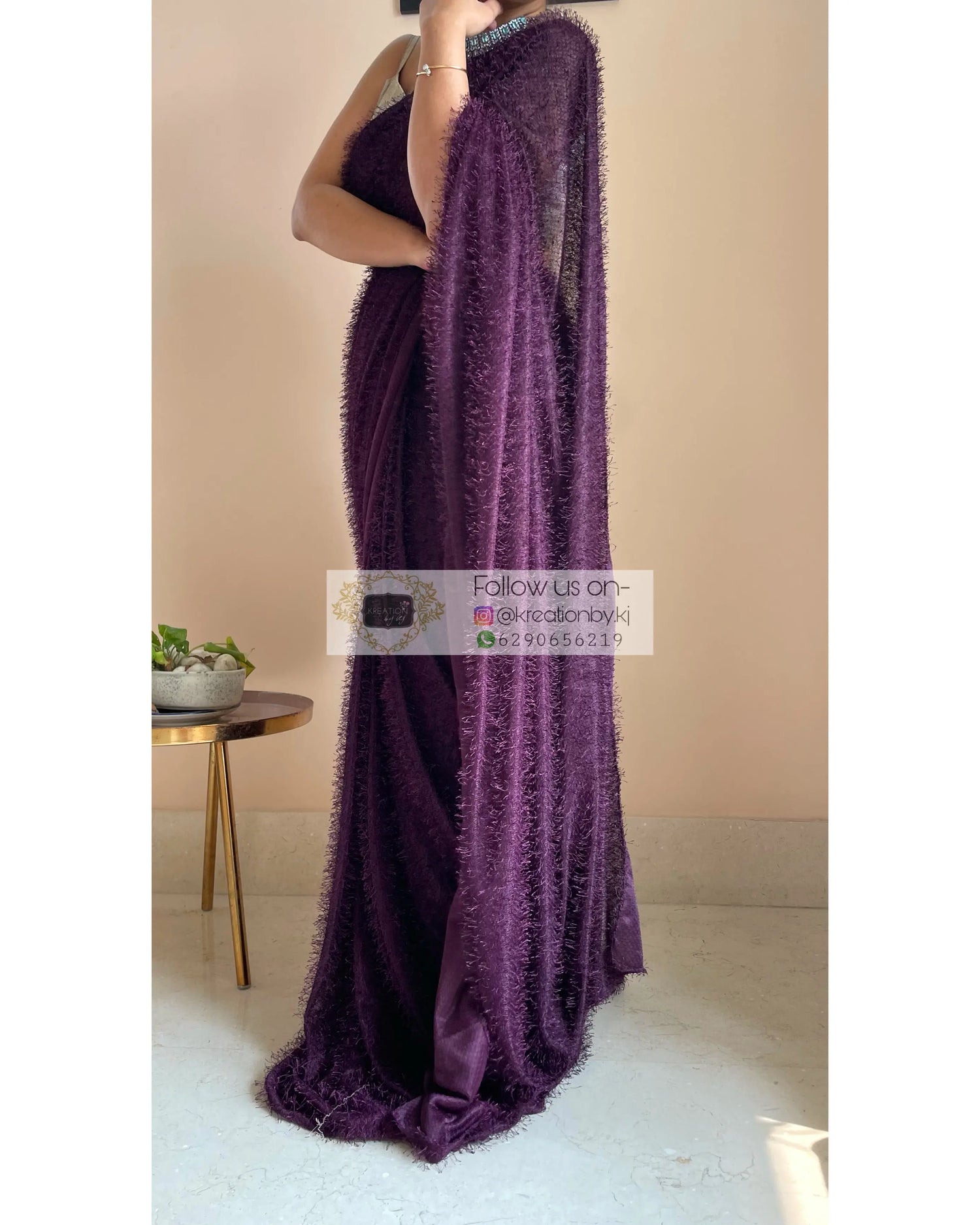 Elana Wine Fur Saree - kreationbykj