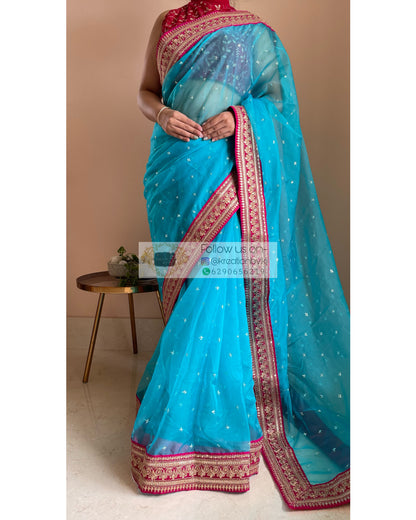 Blue Ragini Organza Saree - kreationbykj