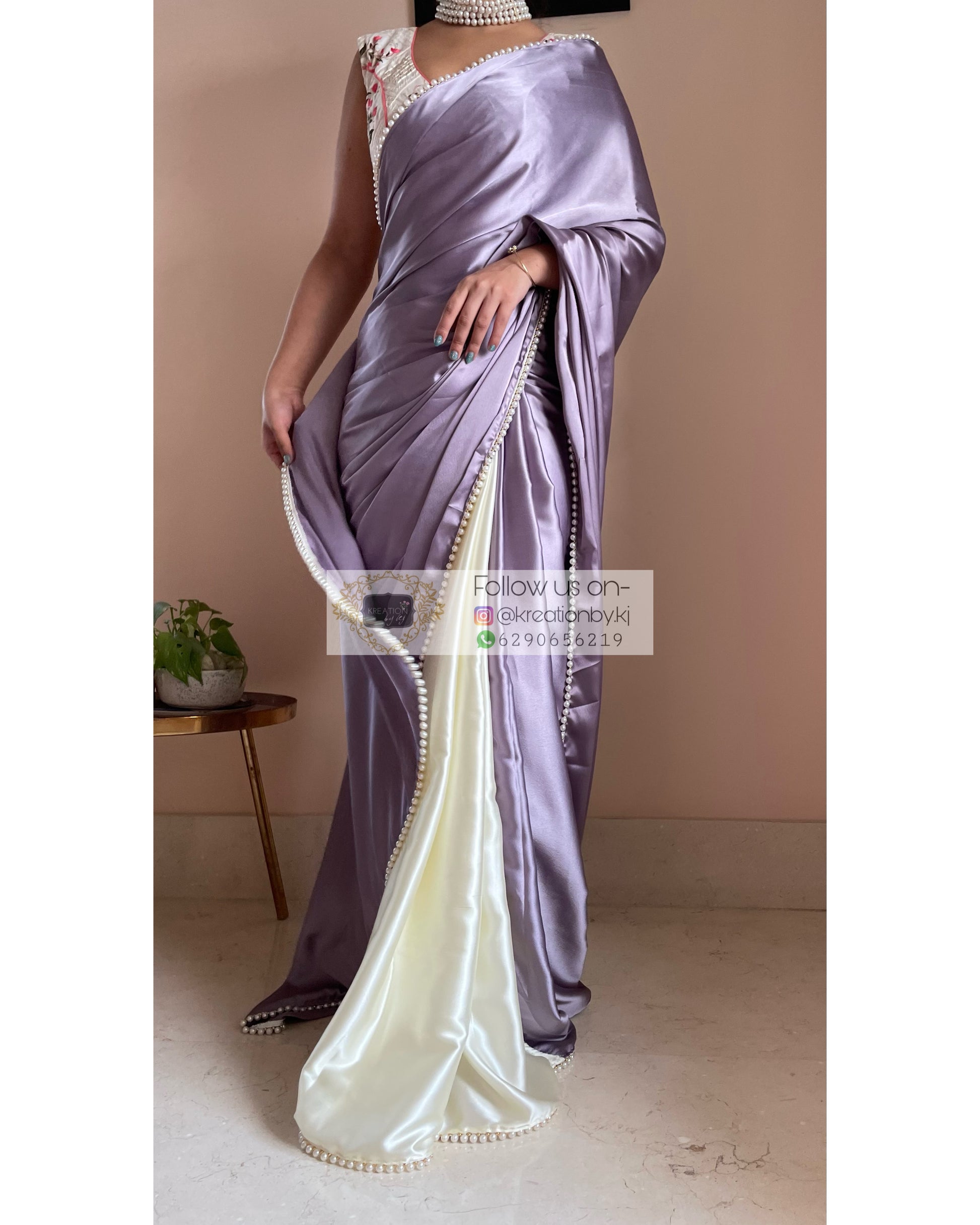 Lavender Lullaby Two in One Satin Saree - kreationbykj