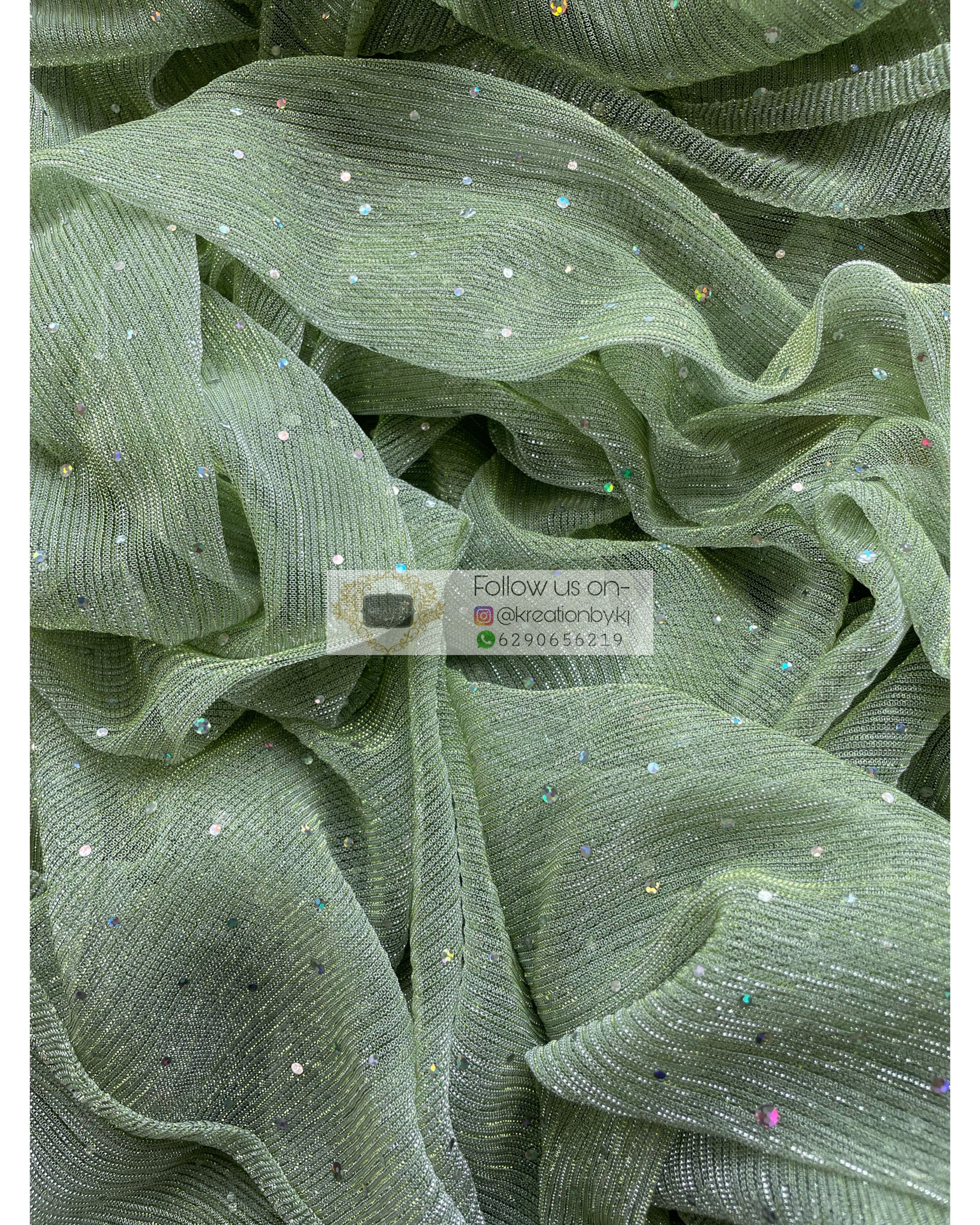 Pastel Green Pleated Shimmer Saree - kreationbykj