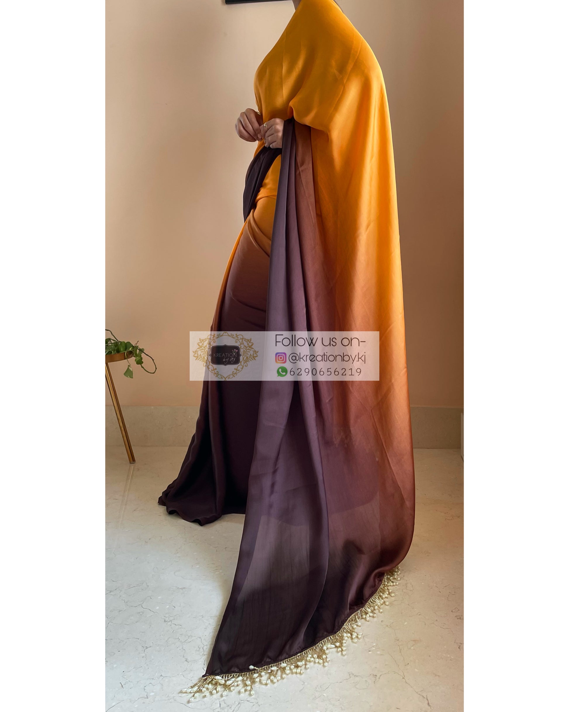 Desert Dreams Ombré Crepe Silk Saree With Handmade Tassels on Pallu - kreationbykj