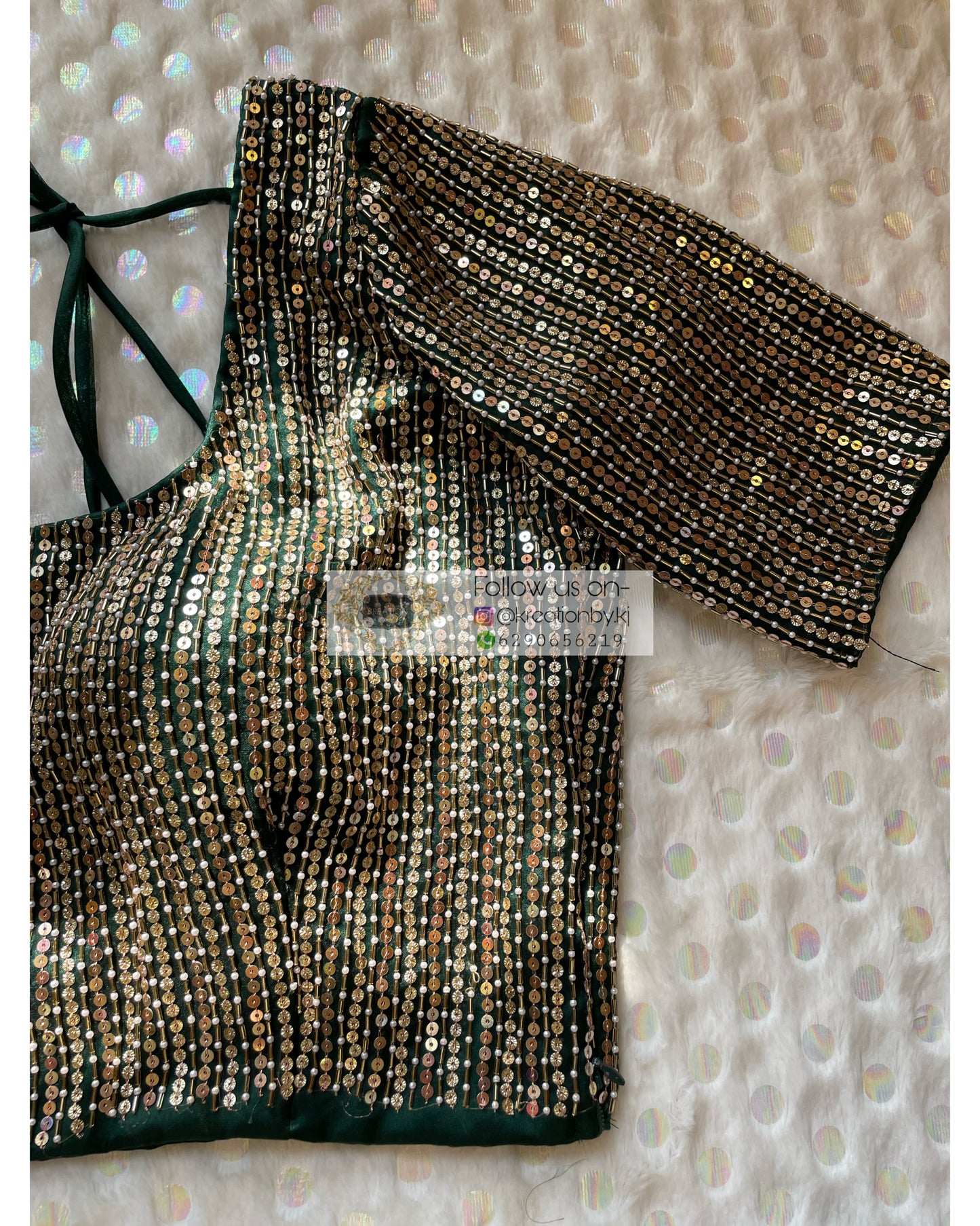 Green Sequins Blouse Piece - kreationbykj