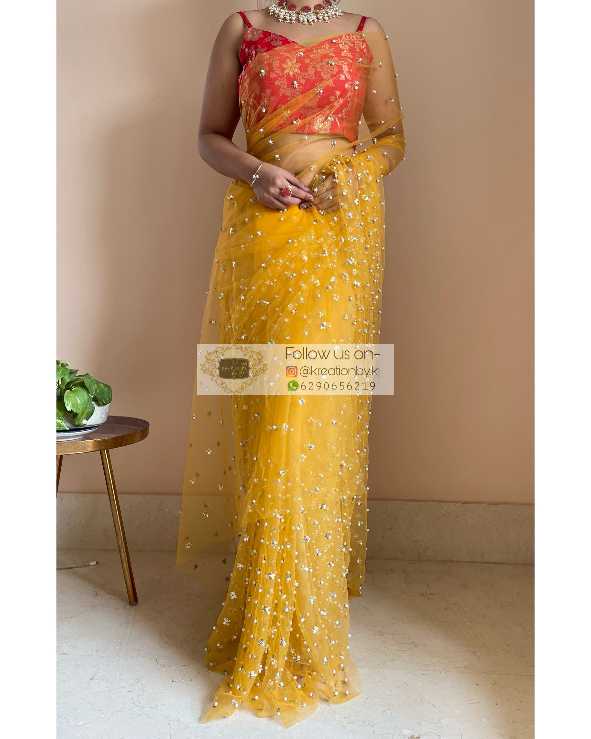 Jugnoo Yellow Net Saree - kreationbykj