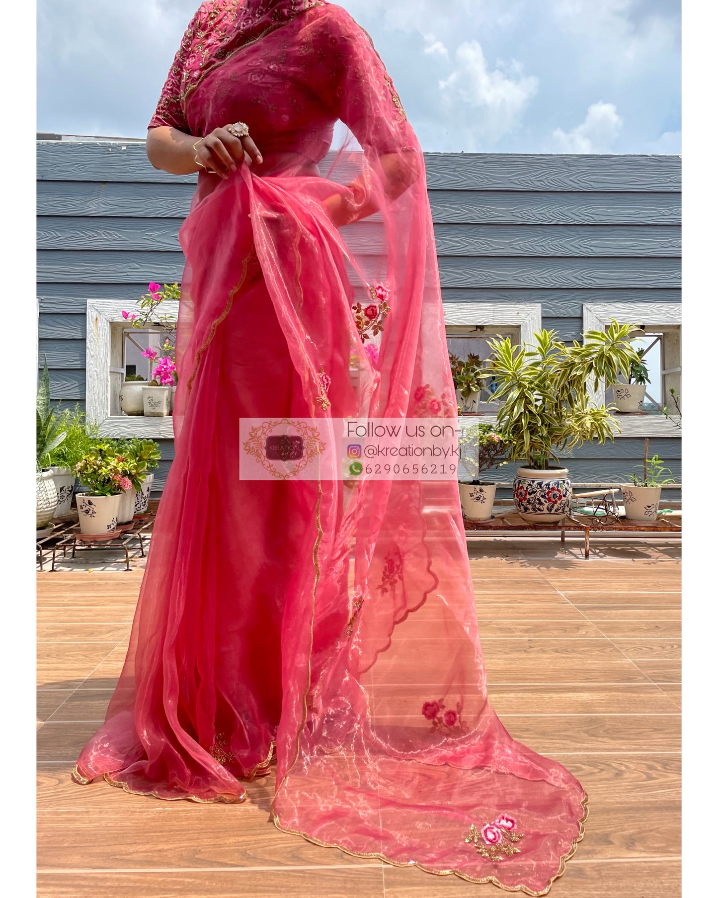 Remember the Roses Pink Glass Tissue Saree - kreationbykj