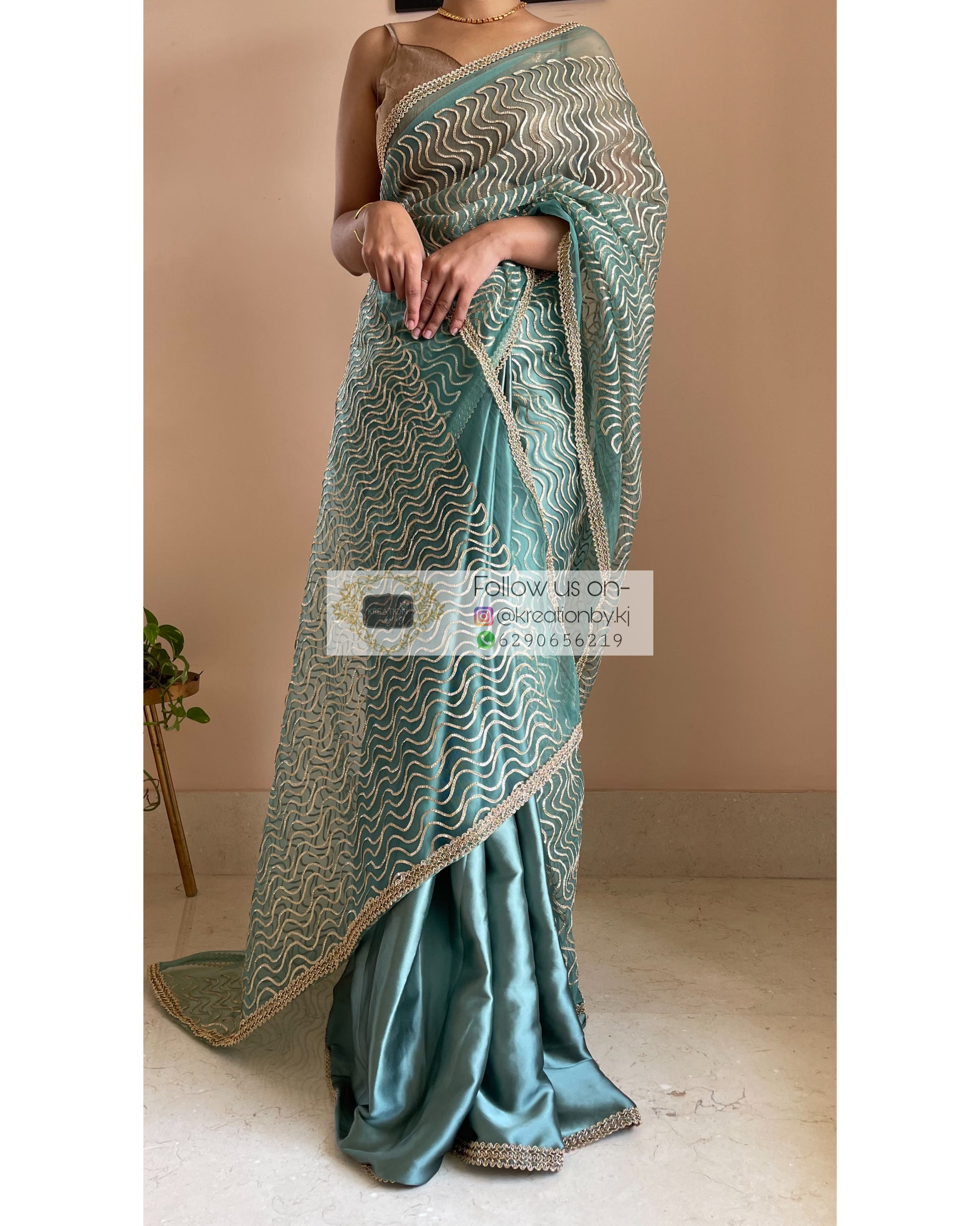 Sage Leher Saree - kreationbykj