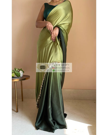 Kacchi Kairi Ombré Crepe Silk Saree with Handmade Tassels on Pallu - kreationbykj