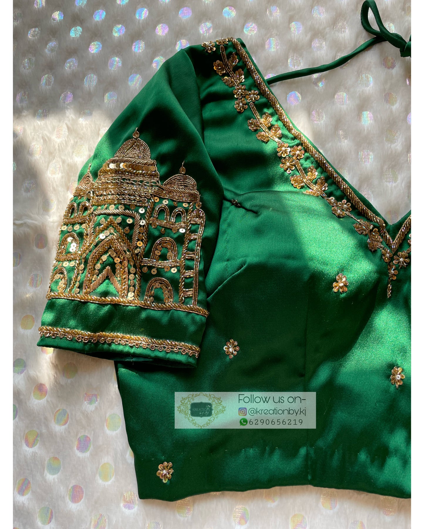 Forest Green Taj Mahal Blouse Piece - kreationbykj