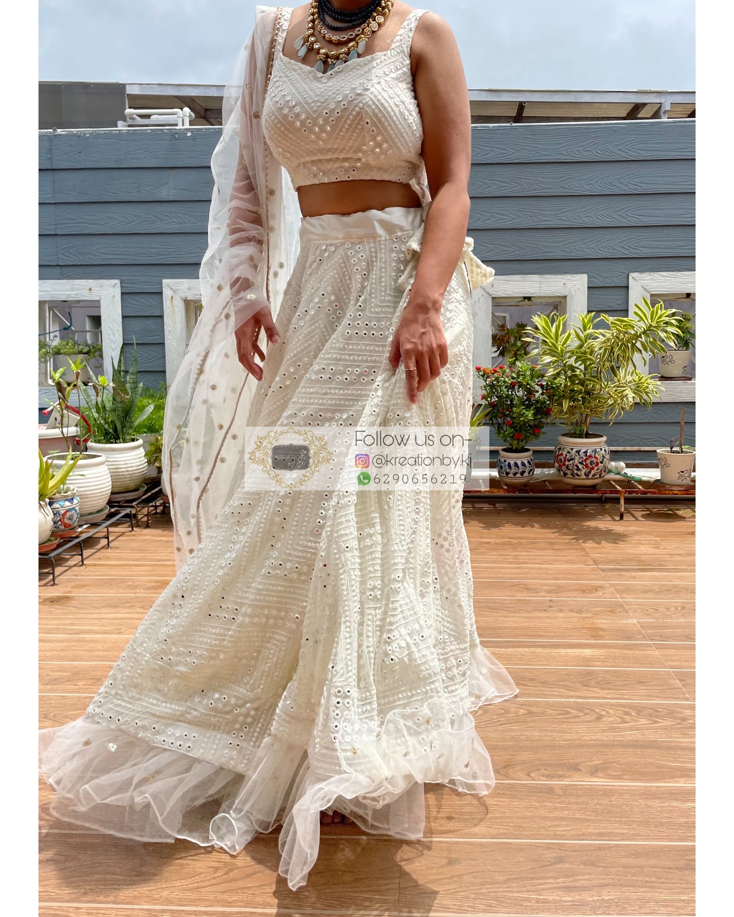 White Sheesh Mahal Lehenga Set - kreationbykj